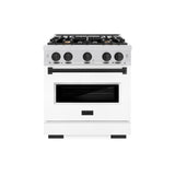 ZLINE Autograph Edition 30 in. 4.2 cu. ft. Classic Gas Range with 4 Burner Cooktop and Convection Gas Oven in DuraSnow® Stainless Steel with White Matte Door and Matte Black Accents (CGRSZ-WM-30-MB) - (CGRSZWM30MB) -
