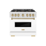 ZLINE Autograph Edition 36 in. 5.2 cu. ft. Classic Gas Range with 6 Burner Cooktop and Convection Gas Oven in DuraSnow® Stainless Steel with White Matte Door and Champagne Bronze Accents (CGRSZ-WM-36-CB) - (CGRSZWM36CB) -