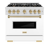 ZLINE Autograph Edition 36 in. 5.2 cu. ft. Classic Gas Range with 6 Burner Cooktop and Convection Gas Oven in DuraSnow® Stainless Steel with White Matte Door and Champagne Bronze Accents (CGRSZ-WM-36-CB) - (CGRSZWM36CB) -