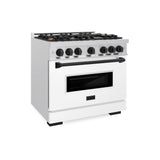 ZLINE Autograph Edition 36 in. 5.2 cu. ft. Classic Gas Range with 6 Burner Cooktop and Convection Gas Oven in DuraSnow® Stainless Steel with White Matte Door and Matte Black Accents (CGRSZ-WM-36-MB) - (CGRSZWM36MB) -