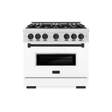 ZLINE Autograph Edition 36 in. 5.2 cu. ft. Classic Gas Range with 6 Burner Cooktop and Convection Gas Oven in DuraSnow® Stainless Steel with White Matte Door and Matte Black Accents (CGRSZ-WM-36-MB) - (CGRSZWM36MB) -