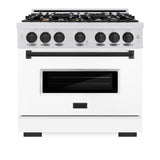 ZLINE Autograph Edition 36 in. 5.2 cu. ft. Classic Gas Range with 6 Burner Cooktop and Convection Gas Oven in DuraSnow® Stainless Steel with White Matte Door and Matte Black Accents (CGRSZ-WM-36-MB) - (CGRSZWM36MB) -