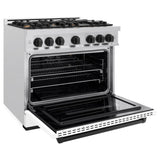 ZLINE Autograph Edition 36 in. 5.2 cu. ft. Classic Gas Range with 6 Burner Cooktop and Convection Gas Oven in DuraSnow® Stainless Steel with White Matte Door and Matte Black Accents (CGRSZ-WM-36-MB) - (CGRSZWM36MB) -