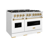 ZLINE Autograph Edition 48 in. 6.7 cu. ft. Classic Double Oven Gas Range with 8 Burner Cooktop in DuraSnow® Stainless Steel with White Matte Doors and Polished Gold Accents (CGRSZ-WM-48-G) - (CGRSZWM48G) -