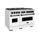 ZLINE Autograph Edition 48 in. 6.7 cu. ft. Classic Double Oven Gas Range with 8 Burner Cooktop in DuraSnow® Stainless Steel with White Matte Doors and Matte Black Accents (CGRSZ-WM-48-MB) - (CGRSZWM48MB) -