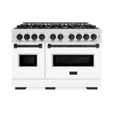 ZLINE Autograph Edition 48 in. 6.7 cu. ft. Classic Double Oven Gas Range with 8 Burner Cooktop in DuraSnow® Stainless Steel with White Matte Doors and Matte Black Accents (CGRSZ-WM-48-MB) - (CGRSZWM48MB) -