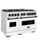 ZLINE Autograph Edition 48 in. 6.7 cu. ft. Classic Double Oven Gas Range with 8 Burner Cooktop in DuraSnow® Stainless Steel with White Matte Doors and Matte Black Accents (CGRSZ-WM-48-MB) - (CGRSZWM48MB) -