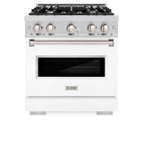 ZLINE 30 in. 4.2 cu. ft. Classic Gas Range with 4 Burner Cooktop and Convection Gas Oven in Stainless Steel with White Matte Door (CGR-WM-30) - (CGRWM30) -