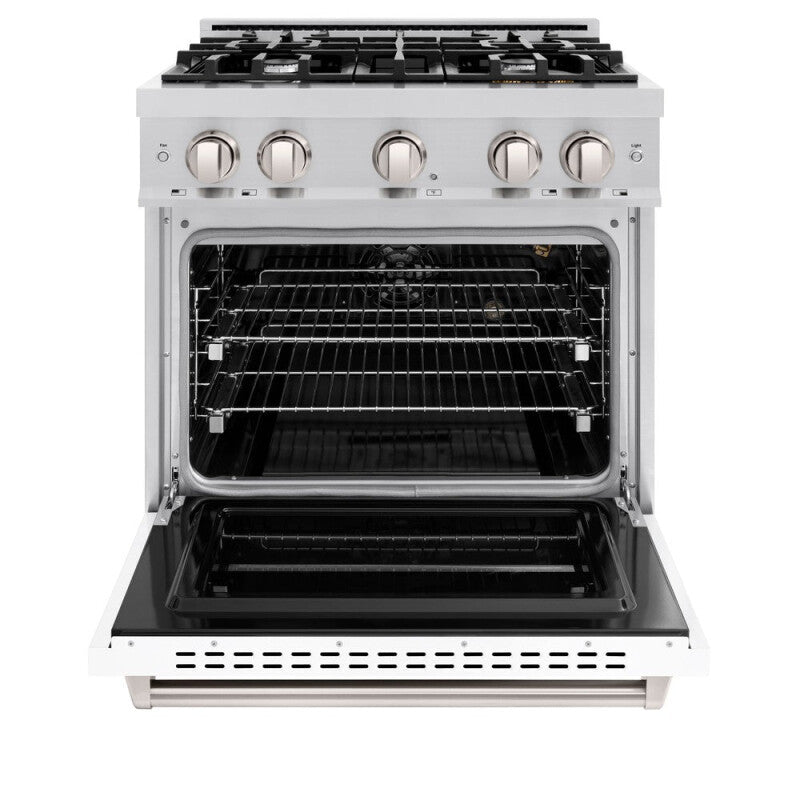 ZLINE 30 in. 4.2 cu. ft. Classic Gas Range with 4 Burner Cooktop and Convection Gas Oven in Stainless Steel with White Matte Door (CGR-WM-30) - (CGRWM30) -
