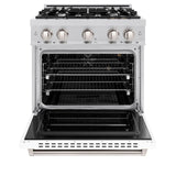 ZLINE 30 in. 4.2 cu. ft. Classic Gas Range with 4 Burner Cooktop and Convection Gas Oven in Stainless Steel with White Matte Door (CGR-WM-30) - (CGRWM30) -