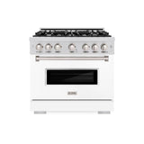 ZLINE 36 in. 5.2 cu. ft. Classic Gas Range with 6 Burner Cooktop and Convection Gas Oven in Stainless Steel with White Matte Door (CGR-WM-36) - (CGRWM36) -