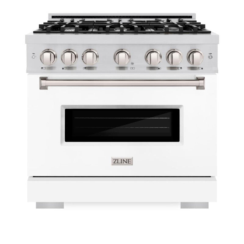 ZLINE 36 in. 5.2 cu. ft. Classic Gas Range with 6 Burner Cooktop and Convection Gas Oven in Stainless Steel with White Matte Door (CGR-WM-36) - (CGRWM36) -