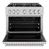 ZLINE 36 in. 5.2 cu. ft. Classic Gas Range with 6 Burner Cooktop and Convection Gas Oven in Stainless Steel with White Matte Door (CGR-WM-36) - (CGRWM36) -