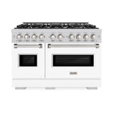 ZLINE 48 in. 6.7 cu. ft. Classic Double Oven Gas Range with 8 Burner Cooktop in Stainless Steel with White Matte Doors (CGR-WM-48) - (CGRWM48) -