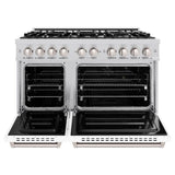 ZLINE 48 in. 6.7 cu. ft. Classic Double Oven Gas Range with 8 Burner Cooktop in Stainless Steel with White Matte Doors (CGR-WM-48) - (CGRWM48) -