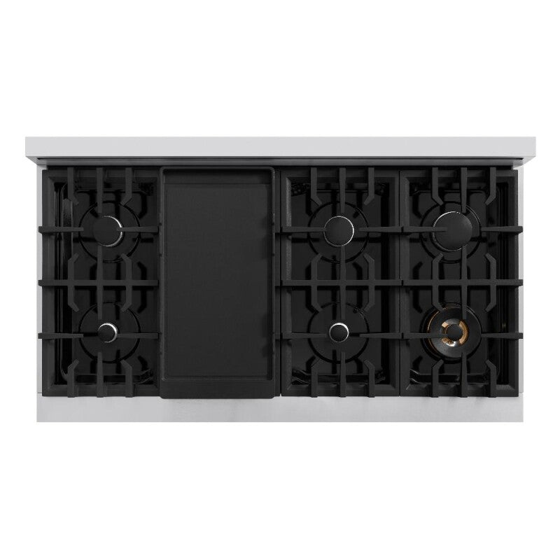 ZLINE 48 in. 6.7 cu. ft. Classic Double Oven Gas Range with 8 Burner Cooktop in Stainless Steel with White Matte Doors (CGR-WM-48) - (CGRWM48) -