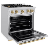 ZLINE Autograph Edition 30 in. 4.2 cu. ft. Classic Gas Range with 4 Burner Cooktop and Convection Gas Oven in Stainless Steel and Champagne Bronze Accents (CGRZ-30-CB) - (CGRZ30CB) -