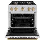 ZLINE Autograph Edition 30 in. 4.2 cu. ft. Classic Gas Range with 4 Burner Cooktop and Convection Gas Oven in Stainless Steel and Champagne Bronze Accents (CGRZ-30-CB) - (CGRZ30CB) -
