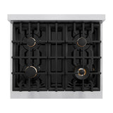 ZLINE Autograph Edition 30 in. 4.2 cu. ft. Classic Gas Range with 4 Burner Cooktop and Convection Gas Oven in Stainless Steel and Champagne Bronze Accents (CGRZ-30-CB) - (CGRZ30CB) -