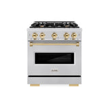 ZLINE Autograph Edition 30 in. 4.2 cu. ft. Classic Gas Range with 4 Burner Cooktop and Convection Gas Oven in Stainless Steel and Polished Gold Accents (CGRZ-30-G) - (CGRZ30G) -