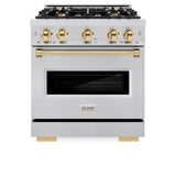 ZLINE Autograph Edition 30 in. 4.2 cu. ft. Classic Gas Range with 4 Burner Cooktop and Convection Gas Oven in Stainless Steel and Polished Gold Accents (CGRZ-30-G) - (CGRZ30G) -