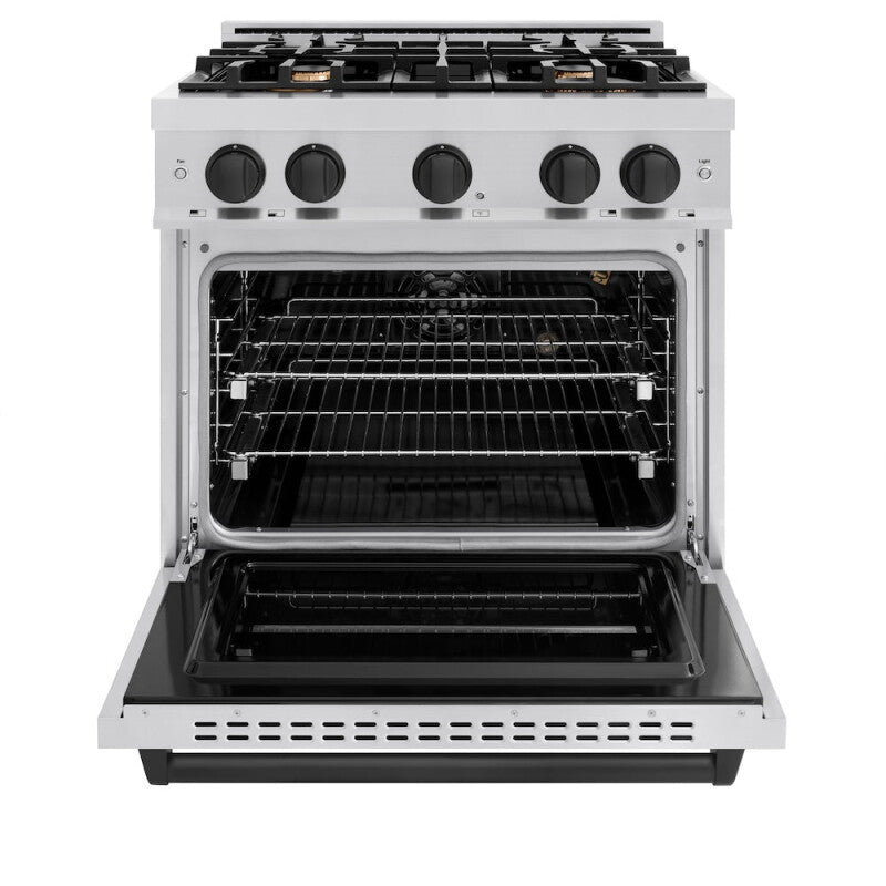 ZLINE Autograph Edition 30 in. 4.2 cu. ft. Classic Gas Range with 4 Burner Cooktop and Convection Gas Oven in Stainless Steel and Matte Black Accents (CGRZ-30-MB) - (CGRZ30MB) -