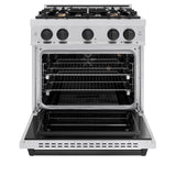 ZLINE Autograph Edition 30 in. 4.2 cu. ft. Classic Gas Range with 4 Burner Cooktop and Convection Gas Oven in Stainless Steel and Matte Black Accents (CGRZ-30-MB) - (CGRZ30MB) -