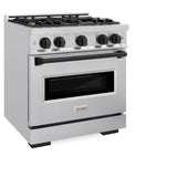 ZLINE Autograph Edition 30 in. 4.2 cu. ft. Classic Gas Range with 4 Burner Cooktop and Convection Gas Oven in Stainless Steel and Matte Black Accents (CGRZ-30-MB) - (CGRZ30MB) -