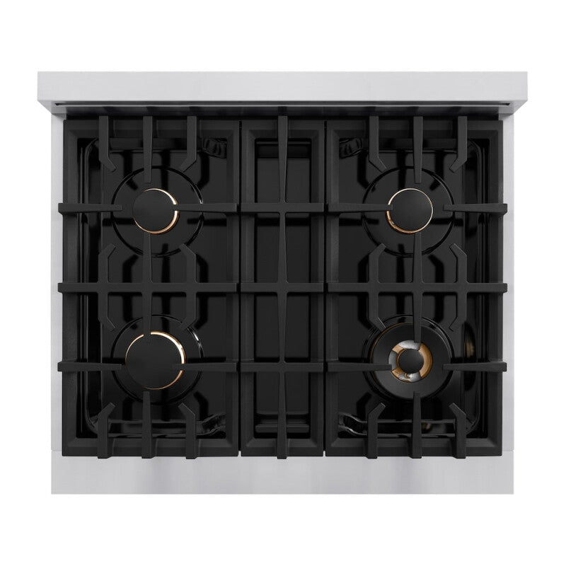 ZLINE Autograph Edition 30 in. 4.2 cu. ft. Classic Gas Range with 4 Burner Cooktop and Convection Gas Oven in Stainless Steel and Matte Black Accents (CGRZ-30-MB) - (CGRZ30MB) -