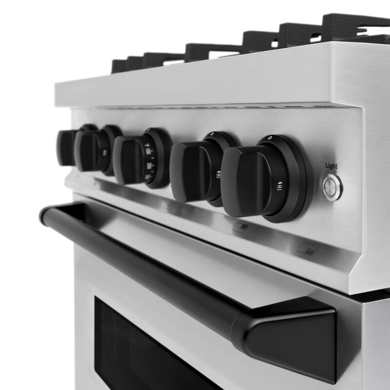 ZLINE Autograph Edition 30 in. 4.2 cu. ft. Classic Gas Range with 4 Burner Cooktop and Convection Gas Oven in Stainless Steel and Matte Black Accents (CGRZ-30-MB) - (CGRZ30MB) -