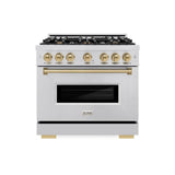 ZLINE Autograph Edition 36 in. 5.2 cu. ft. Classic Gas Range with 6 Burner Cooktop and Convection Gas Oven in Stainless Steel and Champagne Bronze Accents (CGRZ-36-CB) - (CGRZ36CB) -