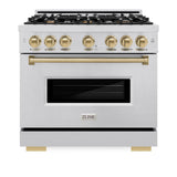 ZLINE Autograph Edition 36 in. 5.2 cu. ft. Classic Gas Range with 6 Burner Cooktop and Convection Gas Oven in Stainless Steel and Champagne Bronze Accents (CGRZ-36-CB) - (CGRZ36CB) -