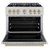 ZLINE Autograph Edition 36 in. 5.2 cu. ft. Classic Gas Range with 6 Burner Cooktop and Convection Gas Oven in Stainless Steel and Champagne Bronze Accents (CGRZ-36-CB) - (CGRZ36CB) -