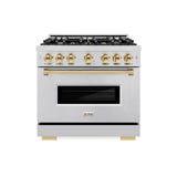 ZLINE Autograph Edition 36 in. 5.2 cu. ft. Classic Gas Range with 6 Burner Cooktop and Convection Gas Oven in Stainless Steel and Polished Gold Accents (CGRZ-36-G) - (CGRZ36G) -