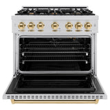 ZLINE Autograph Edition 36 in. 5.2 cu. ft. Classic Gas Range with 6 Burner Cooktop and Convection Gas Oven in Stainless Steel and Polished Gold Accents (CGRZ-36-G) - (CGRZ36G) -