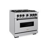 ZLINE Autograph Edition 36 in. 5.2 cu. ft. Classic Gas Range with 6 Burner Cooktop and Convection Gas Oven in Stainless Steel and Matte Black Accents (CGRZ-36-MB) - (CGRZ36MB) -