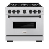 ZLINE Autograph Edition 36 in. 5.2 cu. ft. Classic Gas Range with 6 Burner Cooktop and Convection Gas Oven in Stainless Steel and Matte Black Accents (CGRZ-36-MB) - (CGRZ36MB) -