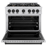 ZLINE Autograph Edition 36 in. 5.2 cu. ft. Classic Gas Range with 6 Burner Cooktop and Convection Gas Oven in Stainless Steel and Matte Black Accents (CGRZ-36-MB) - (CGRZ36MB) -