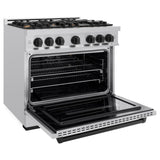 ZLINE Autograph Edition 36 in. 5.2 cu. ft. Classic Gas Range with 6 Burner Cooktop and Convection Gas Oven in Stainless Steel and Matte Black Accents (CGRZ-36-MB) - (CGRZ36MB) -