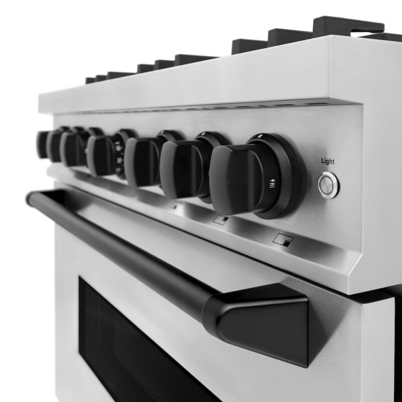 ZLINE Autograph Edition 36 in. 5.2 cu. ft. Classic Gas Range with 6 Burner Cooktop and Convection Gas Oven in Stainless Steel and Matte Black Accents (CGRZ-36-MB) - (CGRZ36MB) -