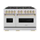 ZLINE Autograph Edition 48 in. 6.7 cu. ft. Classic Double Oven Gas Range with 8 Burner Cooktop in Stainless Steel and Champagne Bronze Accents (CGRZ-48-CB) - (CGRZ48CB) -