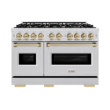 ZLINE Autograph Edition 48 in. 6.7 cu. ft. Classic Double Oven Gas Range with 8 Burner Cooktop in Stainless Steel and Champagne Bronze Accents (CGRZ-48-CB) - (CGRZ48CB) -