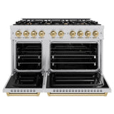 ZLINE Autograph Edition 48 in. 6.7 cu. ft. Classic Double Oven Gas Range with 8 Burner Cooktop in Stainless Steel and Champagne Bronze Accents (CGRZ-48-CB) - (CGRZ48CB) -
