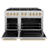 ZLINE Autograph Edition 48 in. 6.7 cu. ft. Classic Double Oven Gas Range with 8 Burner Cooktop in Stainless Steel and Polished Gold Accents (CGRZ-48-G) - (CGRZ48G) -