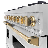 ZLINE Autograph Edition 48 in. 6.7 cu. ft. Classic Double Oven Gas Range with 8 Burner Cooktop in Stainless Steel and Polished Gold Accents (CGRZ-48-G) - (CGRZ48G) -