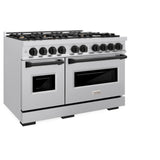 ZLINE Autograph Edition 48 in. 6.7 cu. ft. Classic Double Oven Gas Range with 8 Burner Cooktop in Stainless Steel and Matte Black Accents (CGRZ-48-MB) - (CGRZ48MB) -