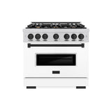 ZLINE Autograph Edition 36 in. 5.2 cu. ft. Classic Gas Range with 6 Burner Cooktop and Convection Gas Oven in Stainless Steel with White Matte Door and Matte Black Accents (CGRZ-WM-36-MB) - (CGRZWM36MB) -