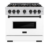 ZLINE Autograph Edition 36 in. 5.2 cu. ft. Classic Gas Range with 6 Burner Cooktop and Convection Gas Oven in Stainless Steel with White Matte Door and Matte Black Accents (CGRZ-WM-36-MB) - (CGRZWM36MB) -