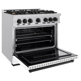 ZLINE Autograph Edition 36 in. 5.2 cu. ft. Classic Gas Range with 6 Burner Cooktop and Convection Gas Oven in Stainless Steel with White Matte Door and Matte Black Accents (CGRZ-WM-36-MB) - (CGRZWM36MB) -