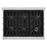 ZLINE Autograph Edition 36 in. 5.2 cu. ft. Classic Gas Range with 6 Burner Cooktop and Convection Gas Oven in Stainless Steel with White Matte Door and Matte Black Accents (CGRZ-WM-36-MB) - (CGRZWM36MB) -